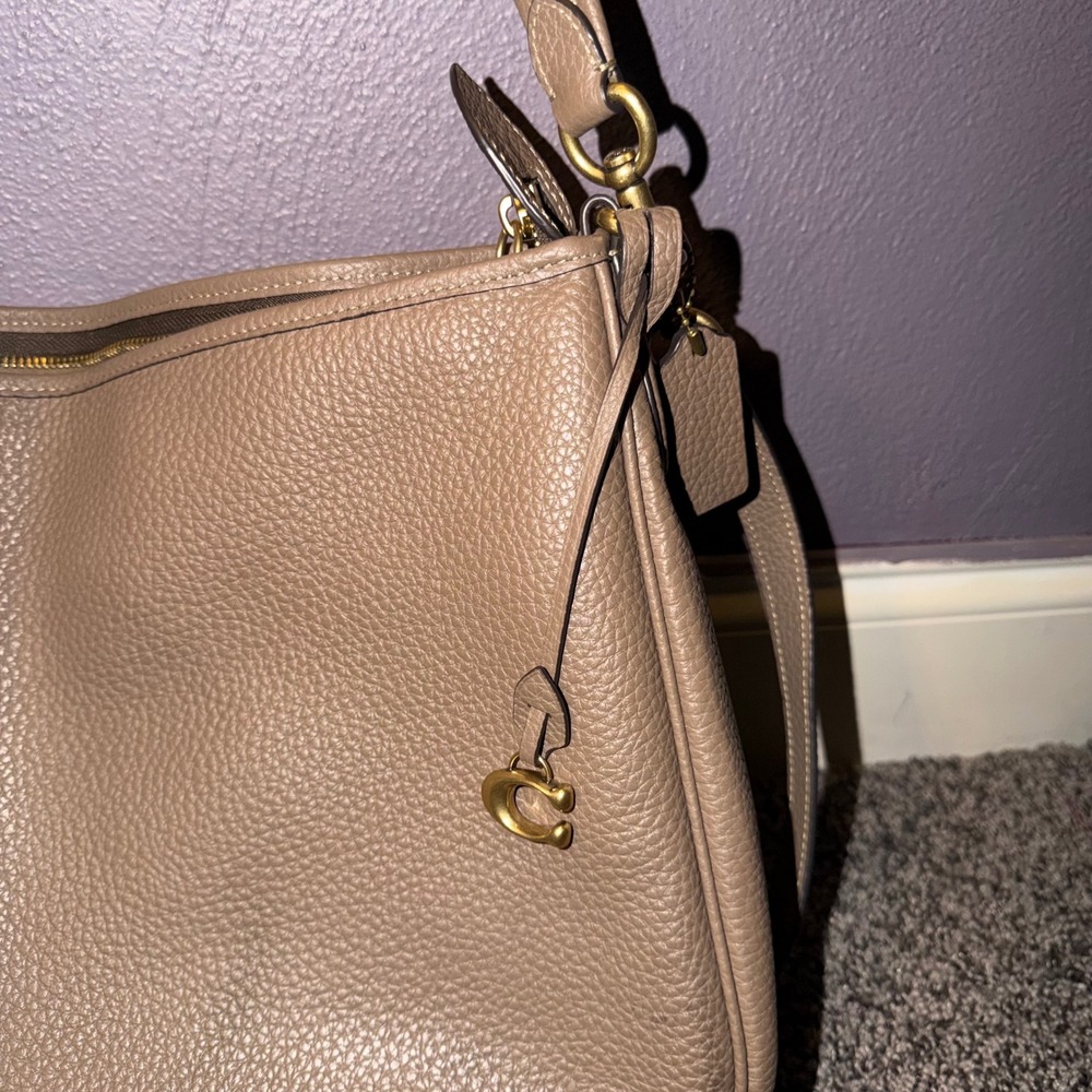 Coach Cary Shoulder Bag Dark Stone Pebble Leather Crossbody Hobo - Picture 3 of 15